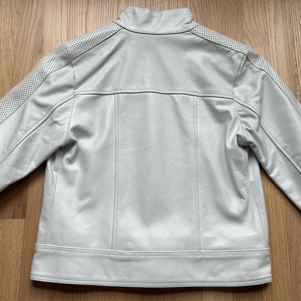 Peroni Italy White Leather Full Zip LOGO perforated Sleeve Jacket - Picture 8 of 9